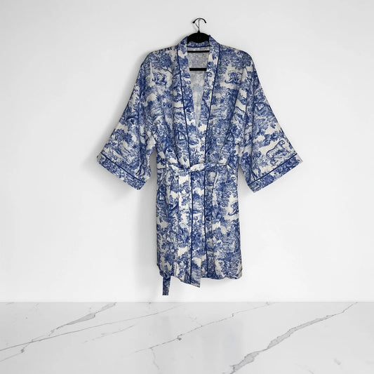 Kimono in lino Toile de Jouy