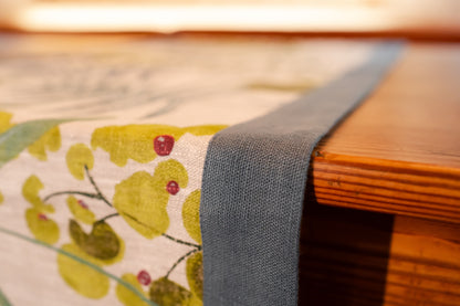 Runner in lino stampa foglie con bordo