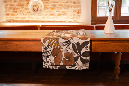 Runner in lino stampa foglie con cucitura