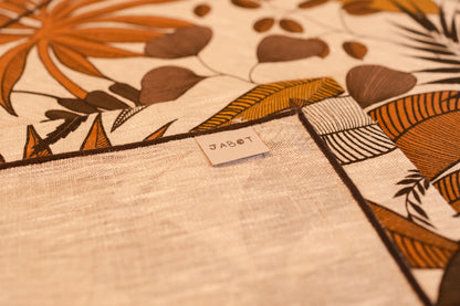 Runner in lino stampa foglie con cucitura