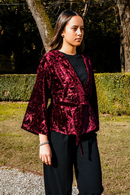 Kimono corto in velluto battuto