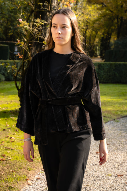 Kimono corto in velluto nero