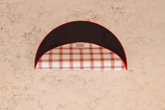 Sottopiatto in velluto 1000 righe e fantasia scozzese con bordatura rosa mattone