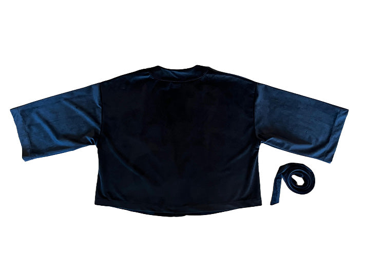 Kimono corto in velluto con ricamo