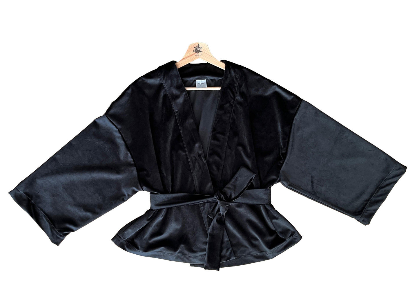 Kimono corto in velluto liscio nero