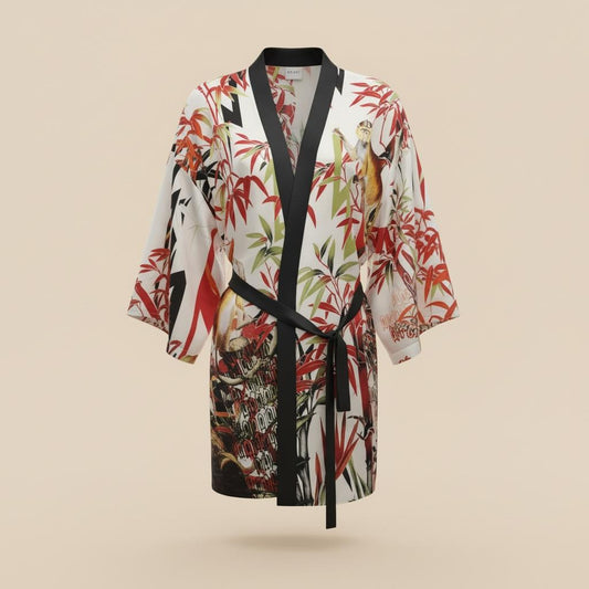 Kimono lunghezza media in seta con cintura